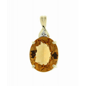 Pendentif Or Jaune 375 Citrine Ovale 12x10mm et Diamant