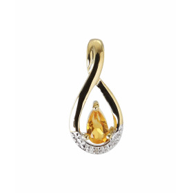 Pendentif Or jaune 375 Citrine Poire 5x3mm et Diamant. Monture en Or jaune 375 (9 carats) sertie d'une pierre taille poire...