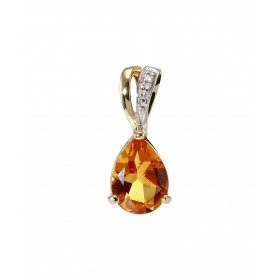 Pendentif Or Jaune 375 Citrine poire 8x6mm diamant Bélière sertie d un diamant 0.01 carat Citrine taille poire 8x6mm (1.1 ...