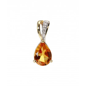 Pendentif Or Jaune 375 Citrine poire 8x6mm et diamant