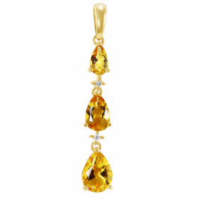 Pendentif Or Jaune 375 Citrine Poire et Diamant. Pendentif articulé serti de 3 citrines en forme de poires (7x5 , 6x4 et 5...