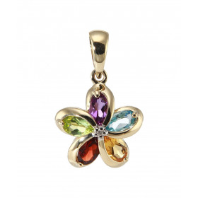 Pendentif Or Jaune 375 Pierres Fines Ce pendentif est serti d une améthyste, d une topaze bleue, d une citrine, d un grena...