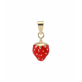 Pendentif Fraise en Or Jaune 375/1000 émaillé. Dimensions: 6,5x14mm (hauteur incluant la bélière)