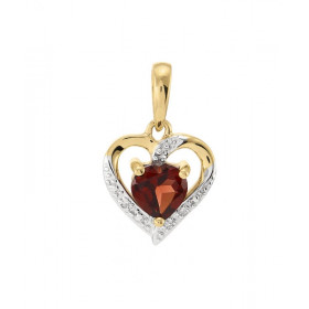 Pendentif Or jaune 375 Grenat coeur 5x5mm Diamant Pendentif or jaune 375 (9 carats) Grenat coeur 5x5mm (0,40 carat) 3 diam...