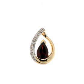  Pendentif Grenat Diamant Or Jaune 375 La pierre centrale est taillée forme poire mesure 6x4mm Elle est maintenue sur cett...