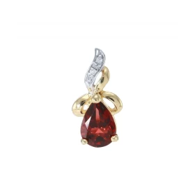 Pendentif Or Jaune 375 Grenat Poire 7x5mm Diamant Motif serti d un Grenat Poire 7x5mm (0.7 carat) 2 diamants pour un poids...