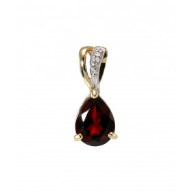 Pendentif Or Jaune 375 Grenat poire 8x6mm diamant Bélière sertie d un diamant 0.01 carat Grenat taille poire 8x6mm (1.1 ca...