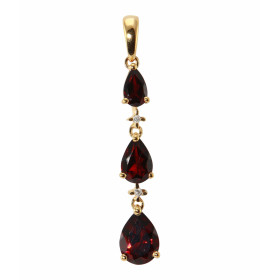 Pendentif Or Jaune 375 Grenat Poire Diamant Pendentif articulé serti 3 grenats forme poires (7x5 , 6x4 5x3mm) 2 petits dia...
