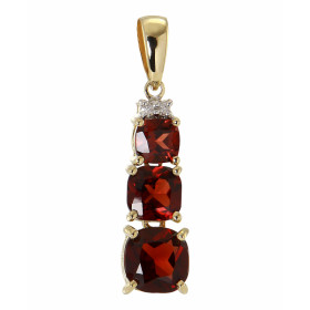 Pendentif Or jaune 375 Grenats Coussin Diamants Monture articulée Or jaune 375 (9 carats) sertie pierres taille coussin 6,...