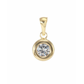  Pendentif Or Jaune 375 Oxyde zirconium Pierre ronde 5mm diamètre Dimensions du pendentif (bélière incluse) : 15x8mm 