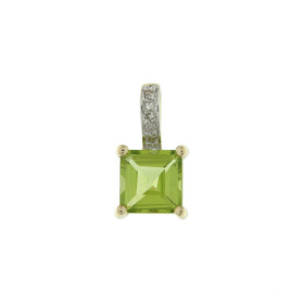 Pendentif Or Jaune 375 Péridot Carré 6x6mm et Diamant