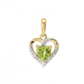 Pendentif Or jaune 375 Péridot coeur 5x5mm Diamant Pendentif or jaune 375 (9 carats) Péridot coeur 5x5mm (0,40 carat) 3 di...