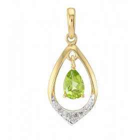 Pendentif or jaune 375 Péridot poire 6x4mm et diamant. Pendentif en or jaune 375 (9 carats. Péridot poire de 6x4mm (0,40 c...