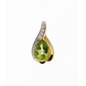 Pendentif Or jaune 375 serti d un péridot taille poire 7x5mm 5 diamants Dimensions du pendentif (bélière incluse) : 14 x 8...