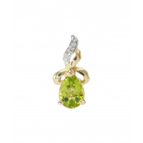 Pendentif Or Jaune 375 Péridot Poire 7x5mm Diamant Motif serti d un Péridot Poire 7x5mm (0.7 carat) 2 diamants pour un poi...