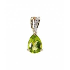 Pendentif Or Jaune 375 Péridot poire 8x6mm et diamant