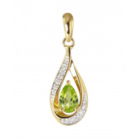 Pendentif Or Jaune 375 Péridot poire de 6x4mm et Diamants