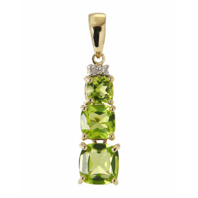 Pendentif Or jaune 375 Péridots Coussin Diamants Monture articulée Or jaune 375 (9 carats) sertie pierres taille coussin 6...