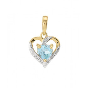 Pendentif Or jaune 375 Topaze bleue coeur 5x5mm et Diamant