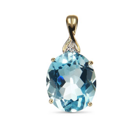 Pendentif Or Jaune 375 Topaze Bleue Ovale 12x10mm et Diamant