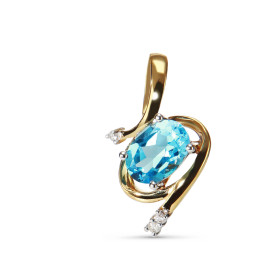 Pendentif en Or jaune 375 serti d'une topaze bleue traitée ovale de 7x5mm et de 3 diamants. Dimensions du pendentif (béliè...