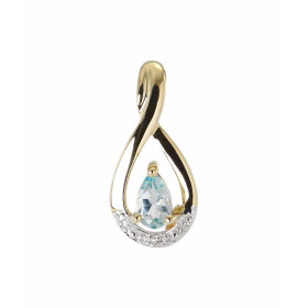 Pendentif Or jaune 375 Topaze bleue Poire 5x3mm Diamant Monture Or jaune 375 (9 carats) sertie d une pierre taille poire 5...