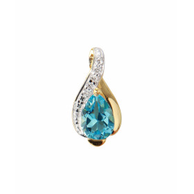 Pendentif Or Jaune 375 Topaze Bleue Poire 7x5mm et Diamant