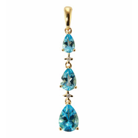 Pendentif Or Jaune 375 Topaze Bleue Poire Diamant Pendentif articulé serti 3 topazes forme poires (7x5 , 6x4 5x3mm) 2 peti...