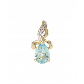 Pendentif Or Jaune 375 Topaze bleue traitée Poire 7x5mm Diamant Motif serti d une Topaze bleue traitée Poire 7x5mm (0.7 ca...