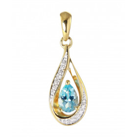 Pendentif Or Jaune 375 Topaze bleue traitée poire de 6x4mm et Diamants