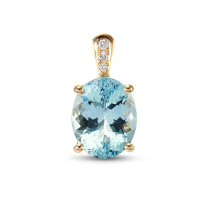 Pendentif Or Jaune 750 Aigue Marine AAA Ovale 11x9mm Diamant Aigue Marine Ovale 11x9mm (3.1 carats) Aigue Marine qualité A...