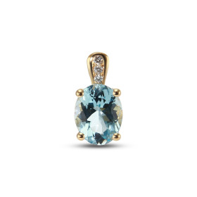  Pendentif Or Jaune 750 Aigue Marine AAA Ovale 9x7mm Diamant Aigue Marine Ovale 9x7mm sertie à griffes Poids Aigue marine ...