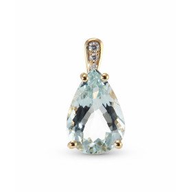 Pendentif Or Jaune 750 serti d une Aigue Marine poire 13x9mm (3.5 carats) 3 diamants pour un poids total 0,035 carat Sert...