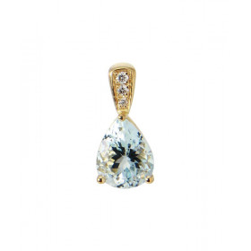  Pendentif Or Jaune 750 serti d une Aigue Marine Poire 9x7m (1,4 carat) 3 Diamants pour un poids total 0,035 carat Dimensi...