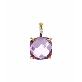  Pendentif Améthyste Diamant Or Jaune 750 La pierre centrale est taillée coussin mesure 8x8mm Elle est maintenue sur ce pe...