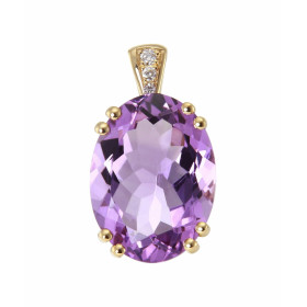  Pendentif Or Jaune 750 serti d une Améthyste Ovale 16x12mm (7,6 carats) 3 diamants Serti doubles griffes pour l améthyste...