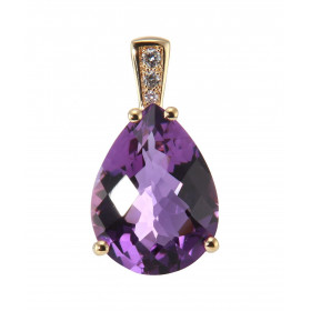  Pendentif Or Jaune 750 serti d une Améthyste taille poire 16x12mm diamants Bélière sertie 3 diamants pour un poids total ...