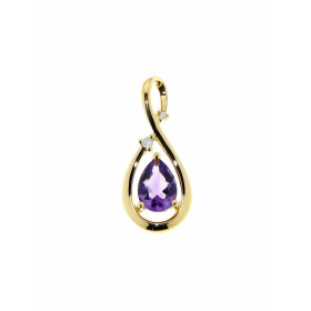 Pendentif Or 750 Améthyste serti d'une pierre taille poire de 7x5mm et de deux diamants. Dimensions du pendentif : 20 x 9 ...