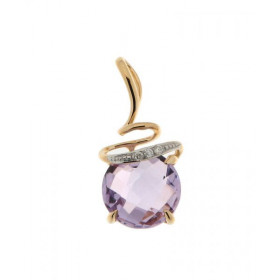 Pendentif Or Jaune 750 serti d une Améthyste trois Diamants Cette Améthyste ronde taille rose mesure 8mm diamètre Elle est...