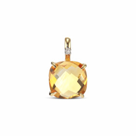 Pendentif Citrine Diamant Or Jaune 750 La pierre est taillée coussin mesure 8x8mm Elle est maintenue sur ce pendentif or j...