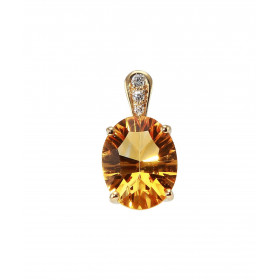 Pendentif en Or Jaune 750 serti d&#39;une Citrine ovale de 10 x 8 mm (2.1 carats) et de 3 diamants pour un poids total de ...