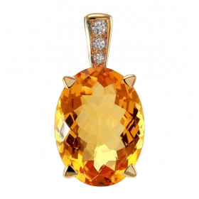 Pendentif en Or Jane 750 serti d&#39;une Citrine Ovale de 20x15mm (14.9 carats) et de 3 Diamants pour un poids total de 0,...