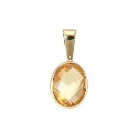 Pendentif Or Jaune 750 Citrine Ovale 9x7mm Serti Clos