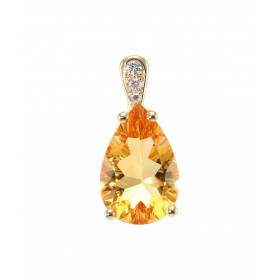 Pendentif Or Jaune 750 Citrine Poire 12x8mm et Diamant