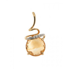  Pendentif Or Jaune 750 serti d une Citrine trois Diamants Cette Citrine ronde taille rose mesure 8mm diamètre Elle est ma...