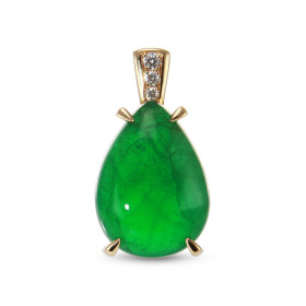  Pendentif Or Jaune 750 Emeraude Emeraude cabochon forme poire 14.9x10.8mm Bélière sertie 3 diamants Dimensions du pendent...