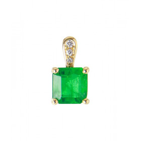 Pendentif Or Jaune 750 émeraude carrée 7x7mm et diamants