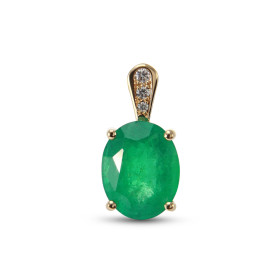  Pendentif Or Jaune 750 Emeraude Ovale 10x8mm Diamant Emeraude Ovale 10x8mm (2.67 carats) Bélière sertie 3 diamants pour u...