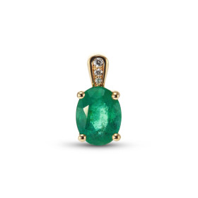  Pendentif Or Jaune 750 serti d une Emeraude Ovale 9x7mm (1.6 carat) La bélière est serti 3 diamants pour un poids total 0...