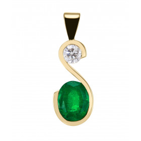  Pendentif Or Jaune 750 serti d une Emeraude AAA Ovale 9.2x7.3mm d un Diamant 4.5mm Poids Emeraude : 2.2 carats Poids Diam...